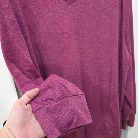 Plus Size 2X Burgundy V-Neck Long Sleeve T-Shirt Blouse Knit Swing Top Pockets - Picture 4 of 7
